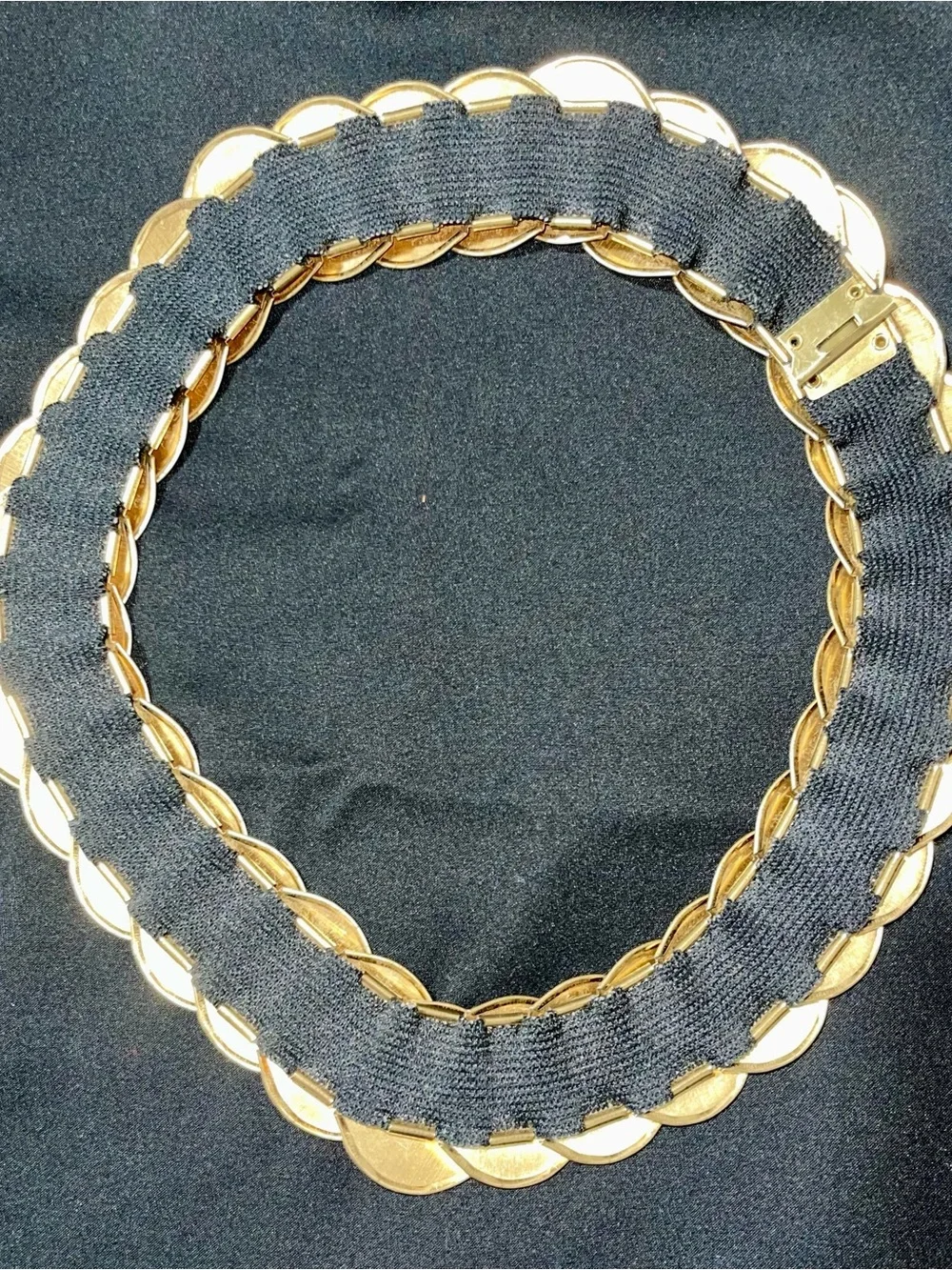 Vintage Gold Tone Disc Stretch Belt, Retro Disco Metal Medallion Waist Belt